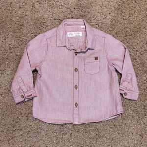Zara Kids Red and White Striped Button Down Shirt, size 6-9 months.